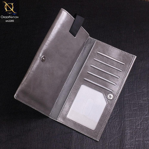 Universal Leather Wallet Phone Case With Card Holder For 5.5 inches - Gray
