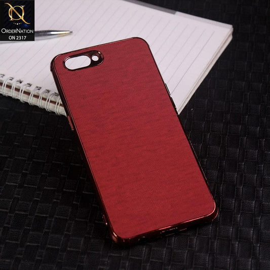 Oppo A3s Cover - Red - Electroplating Shiny Border Leather Texture Soft Case