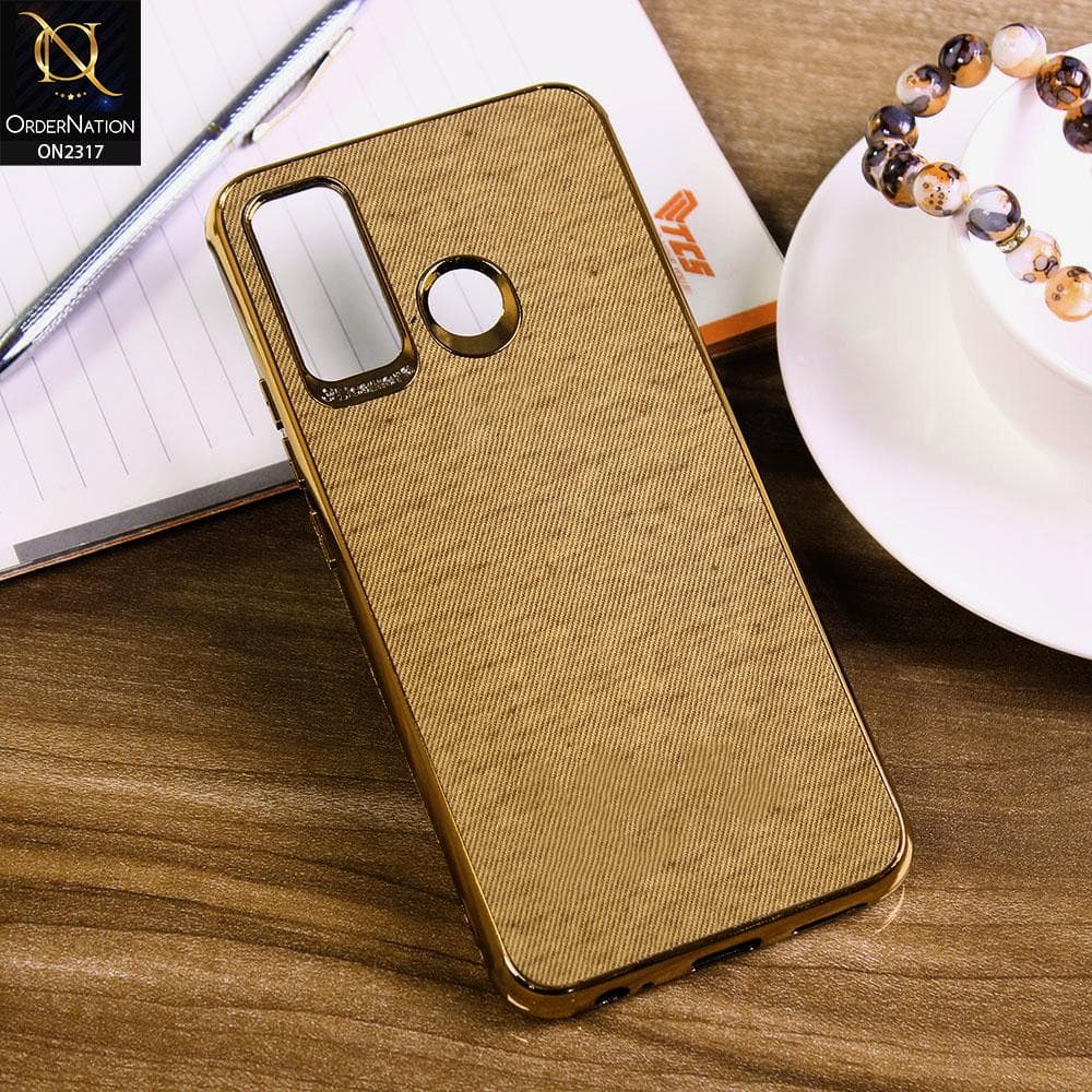 Infinix Hot 9 Cover - Golden - Electroplating Shiny Border Leather Texture Soft Case