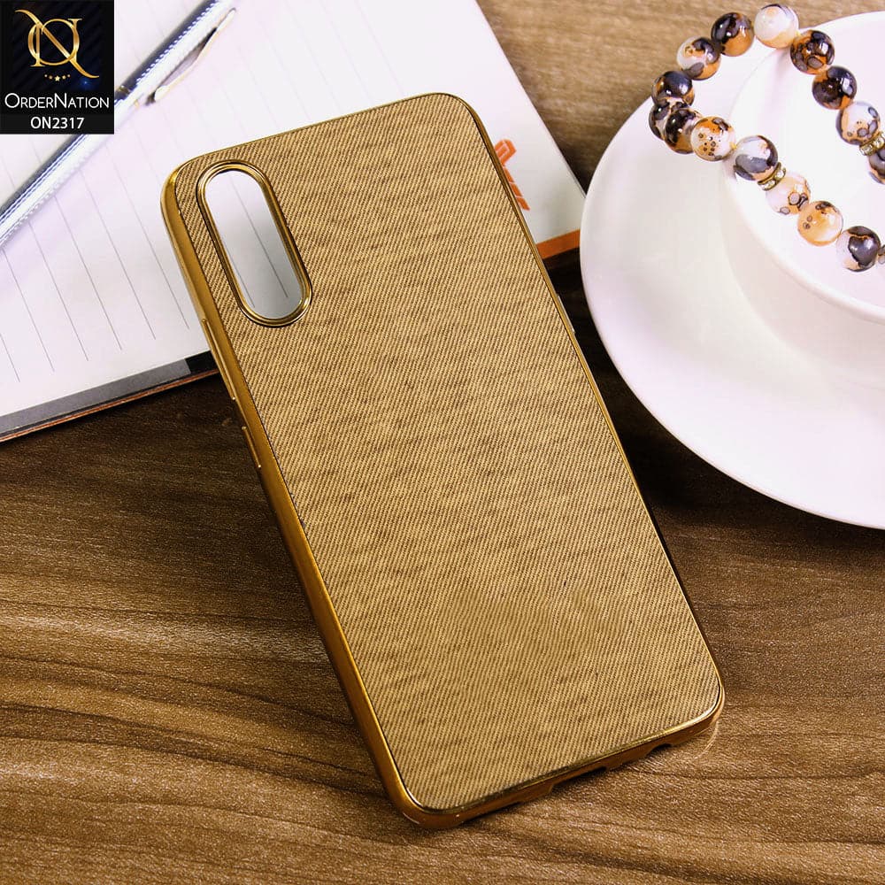 Vivo S1 Cover - Golden - Electroplating Shiny Border Leather Texture Soft Case