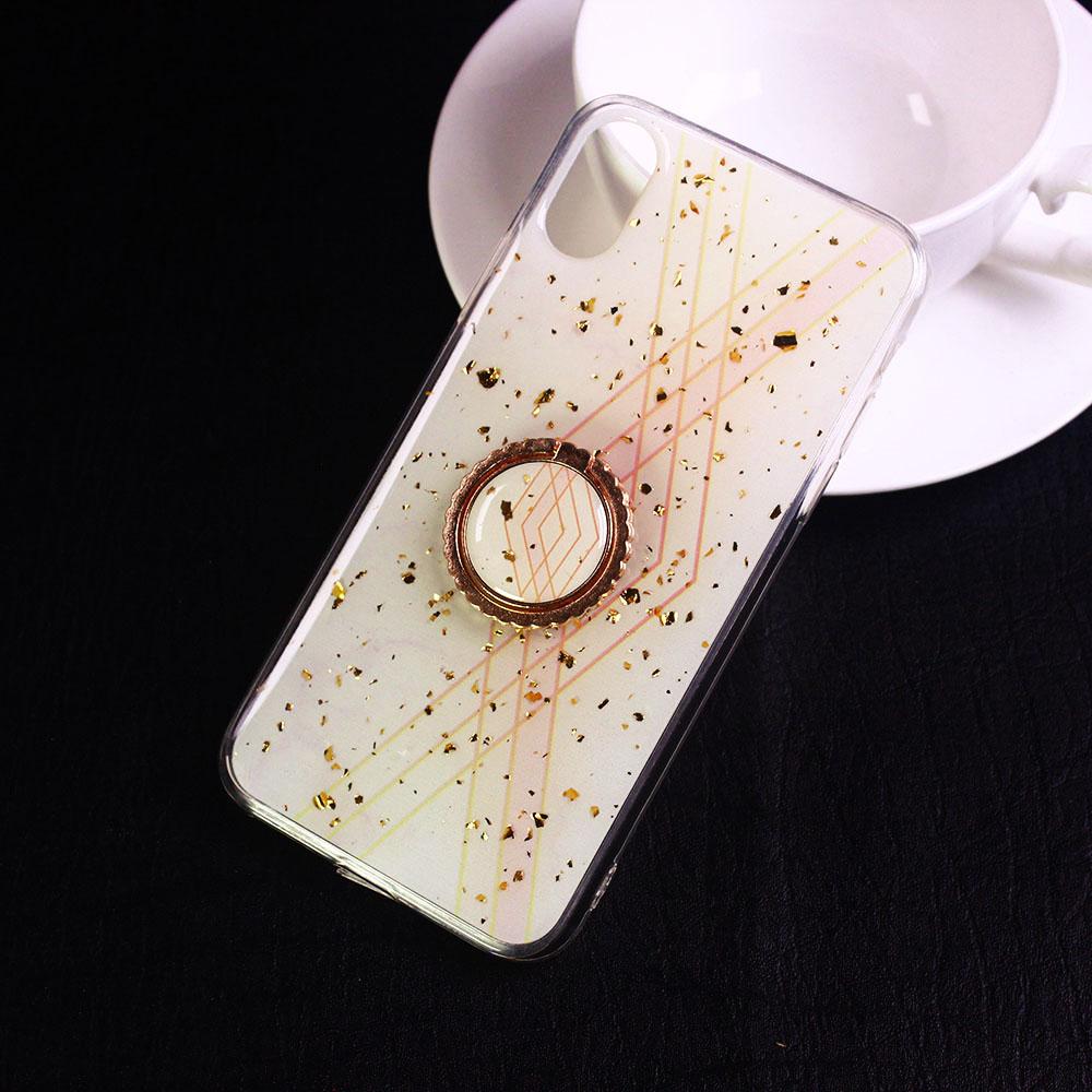iPhone XS / X Cover - Design 1 - New Stylish Colorful Marble 3D Foil Design Case with Ring Holder