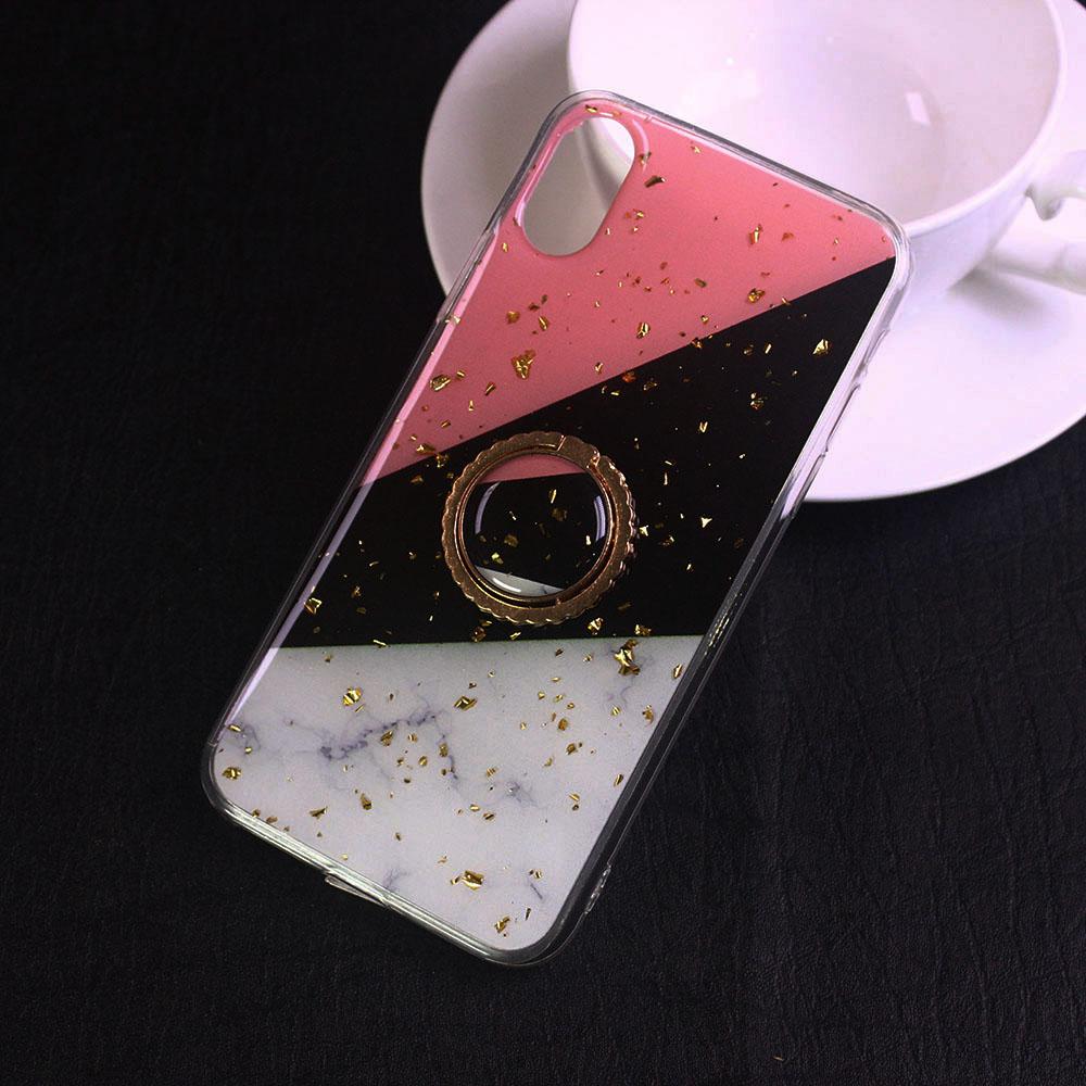 iPhone XS / X Cover - Design 3 - New Stylish Colorful Marble 3D Foil Design Case with Ring Holder