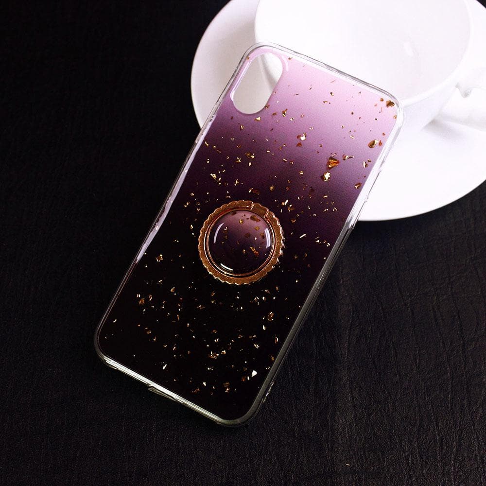 iPhone XS / X Cover - Design 4 - New Stylish Colorful Marble 3D Foil Design Case with Ring Holder