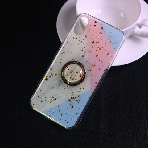 iPhone XS / X Cover - Design 5 - New Stylish Colorful Marble 3D Foil Design Case with Ring Holder