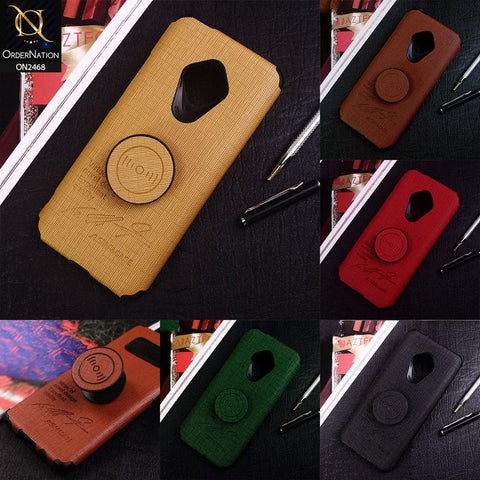 Infinix S5 Pro Cover - Brown - New Stylish Frbric Texture Case with Mobile Holder