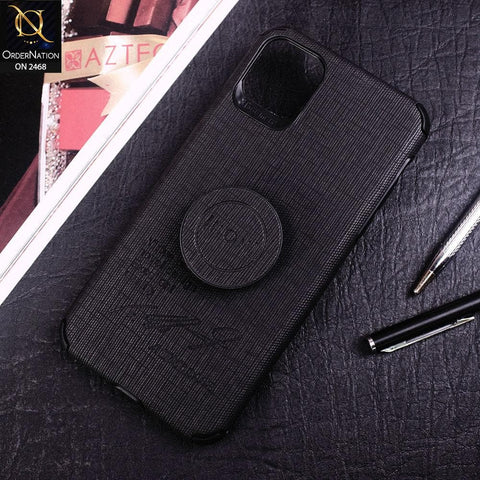 iPhone 11 Pro Max Cover - Black - New Stylish Fabric Texture Case with Mobile Holder