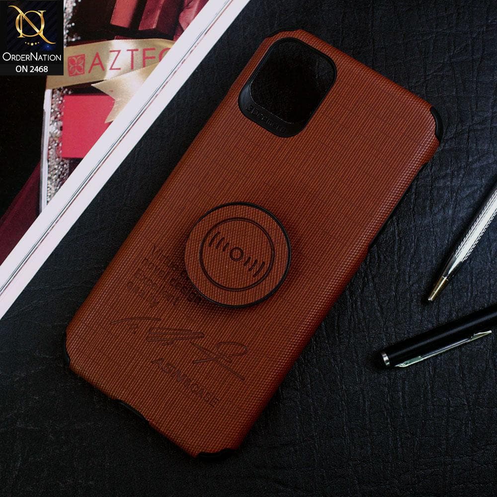 iPhone 11 Pro Max Cover - Brown - New Stylish Fabric Texture Case with Mobile Holder