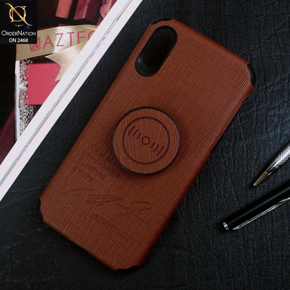 iPhone XS / X Cover - Brown - New Stylish Febric Texture Case with Mobile Holder