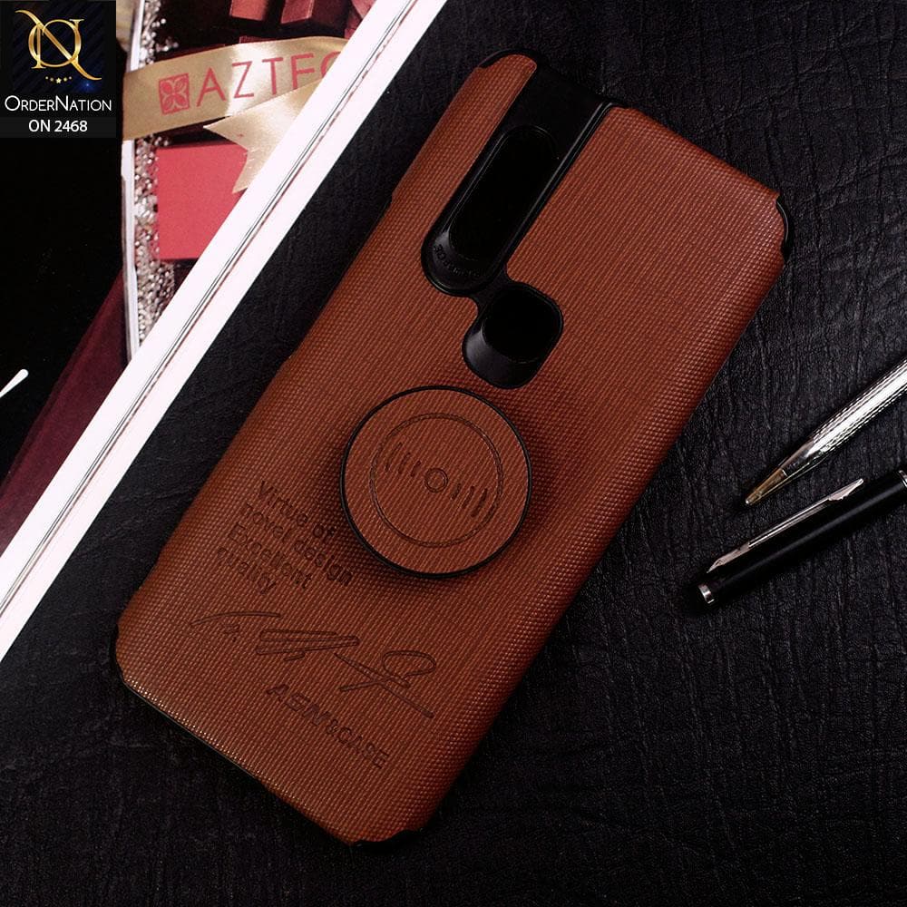 Infinix S5 Pro Cover - Brown - New Stylish Frbric Texture Case with Mobile Holder