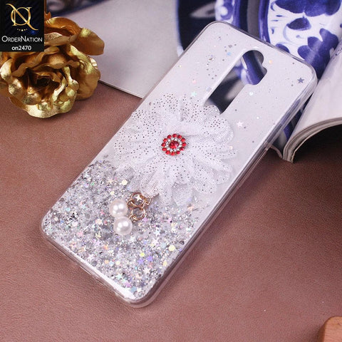 Oppo A9 2020 Cover - Design 1  - Fancy Flower Bling Glitter Rinestone Soft Case - Glitter Does Not Move