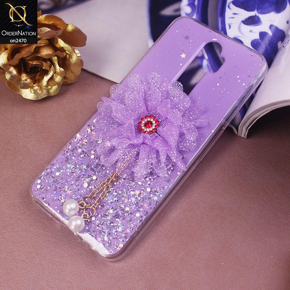 Oppo A5 2020 Cover - Design 2  - Fancy Flower Bling Glitter Rinestone Soft Case - Glitter Does Not Move