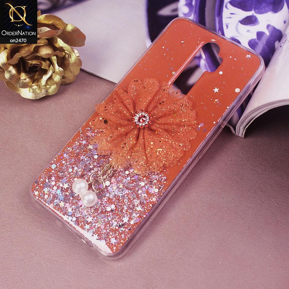 Oppo A9 2020 Cover - Design 5  - Fancy Flower Bling Glitter Rinestone Soft Case - Glitter Does Not Move