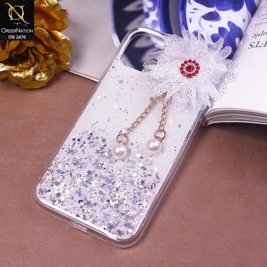iPhone 11 Pro Cover - Design 1  - Fancy Flower Bling Glitter Rinestone Soft Case - Glitter Does Not Move