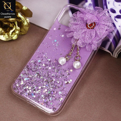 iPhone 11 Pro Cover - Design 2  - Fancy Flower Bling Glitter Rinestone Soft Case - Glitter Does Not Move