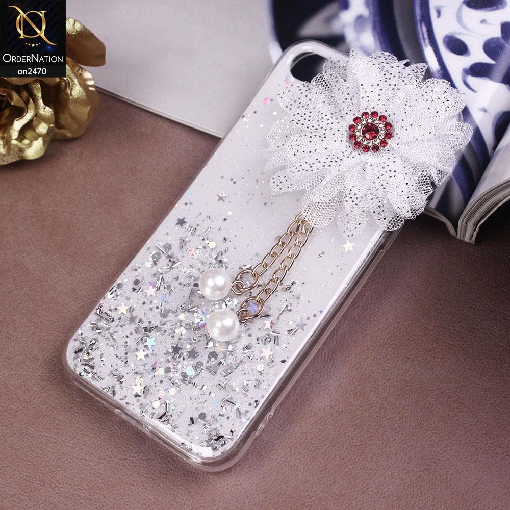 iPhone 8 / 7 Cover - Design 1  - Fancy Flower Bling Glitter Rinestone Soft Case - Glitter Does Not Move