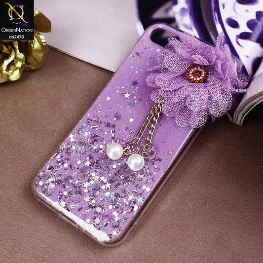iPhone 8 / 7 Cover - Design 2  - Fancy Flower Bling Glitter Rinestone Soft Case - Glitter Does Not Move