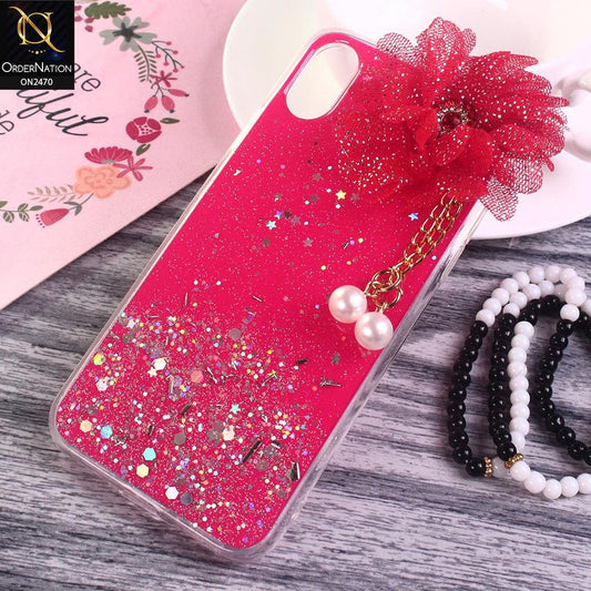 iPhone XS / X Cover - Design 9 - Fancy Flower Bling Glitter Rinestone Soft Case - Glitter Does Not Move