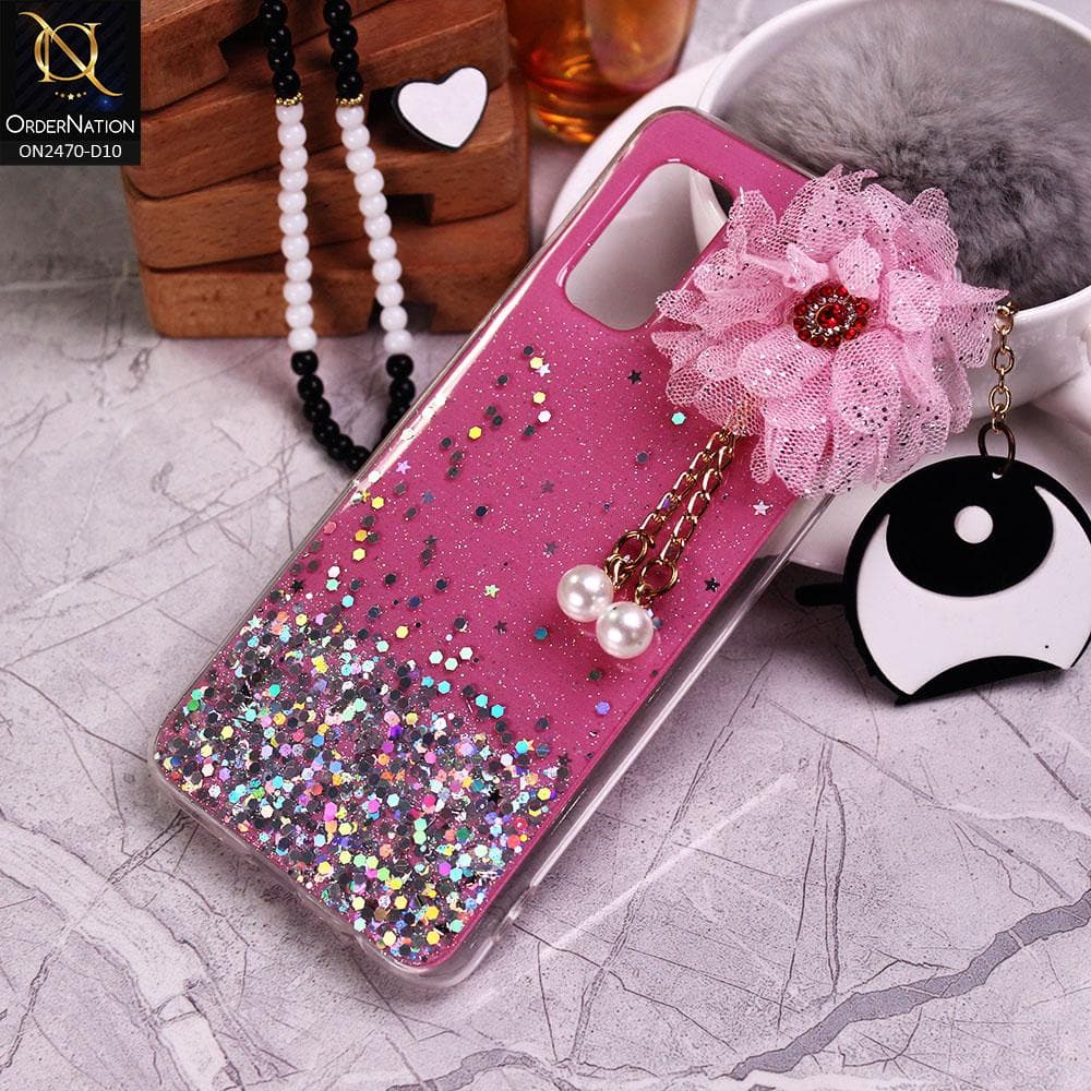 Vivo V17 Cover - Design 10 - Fancy Flower Bling Glitter Rinestone Soft Case - Glitter Does Not Move