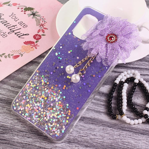 Vivo V19 Neo Cover - Design 8 - Fancy Flower Bling Glitter Rinestone Soft Case - Glitter Does Not Move