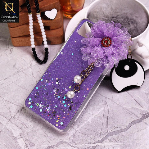 Huawei Y5p Cover - Design 8 - Fancy Flower Bling Glitter Rinestone Soft Case - Glitter Does Not Move
