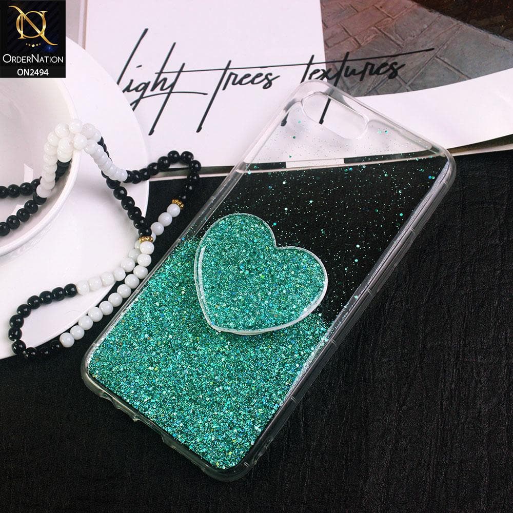Oppo A3s Cover- Design 3 - Stylish Bling Glitter Soft Case With Heart Mobile Holder - Glitter Does Not Move
