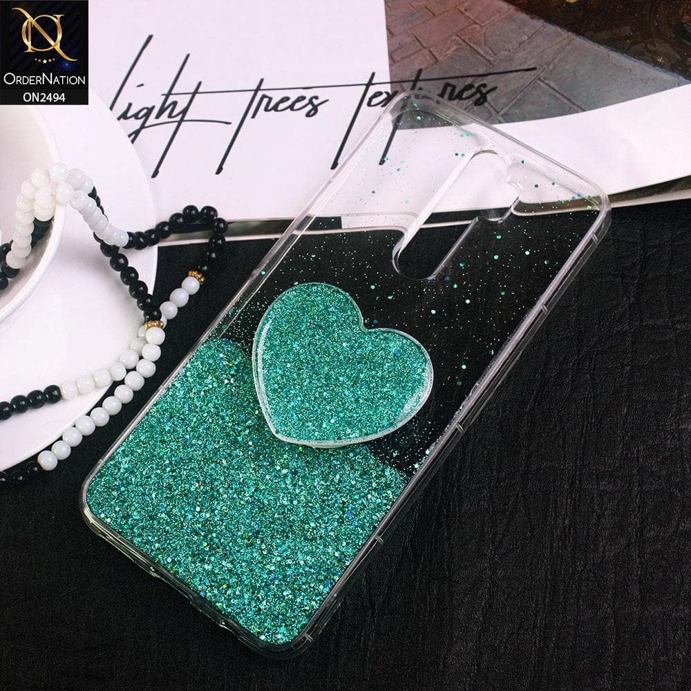 Oppo A9 2020 Cover- Design 3 - Stylish Bling Glitter Soft Case With Heart Mobile Holder - Glitter Dose Not Move