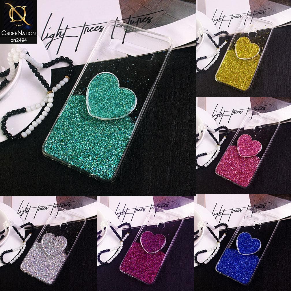 Huawei Nova 7i Cover- Design 5 - Stylish Bling Glitter Soft Case With Heart Mobile Holder - Glitter Does Not Move