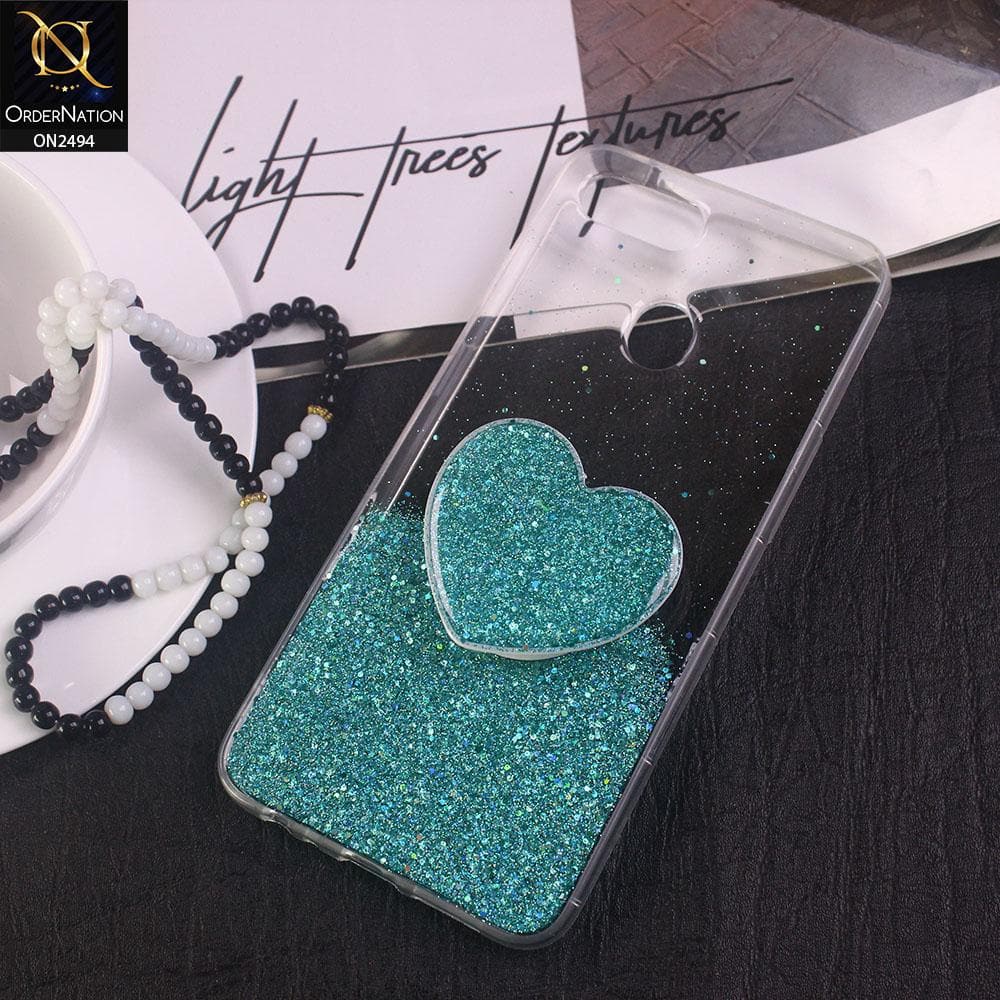 Oppo F9 / F9 Pro Cover- Design 3 - Stylish Bling Glitter Soft Case With Heart Mobile Holder - Glitter Does Not Move
