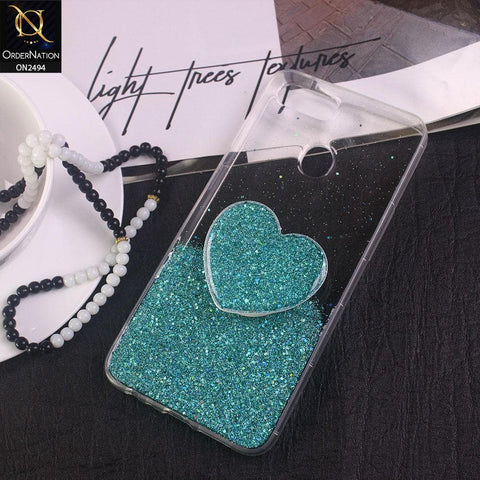 Oppo F9 / F9 Pro Cover- Design 3 - Stylish Bling Glitter Soft Case With Heart Mobile Holder - Glitter Does Not Move