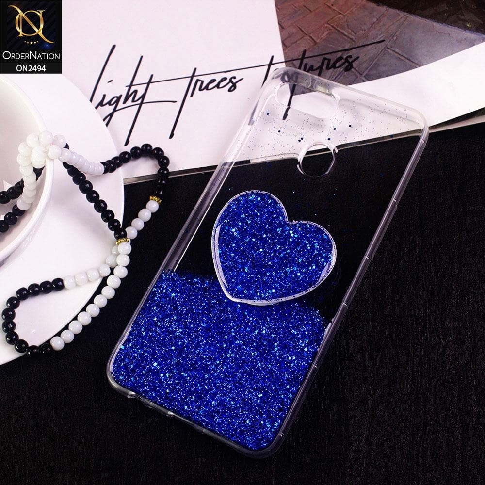 Oppo F9 / F9 Pro Cover- Design 5 - Stylish Bling Glitter Soft Case With Heart Mobile Holder - Glitter Does Not Move