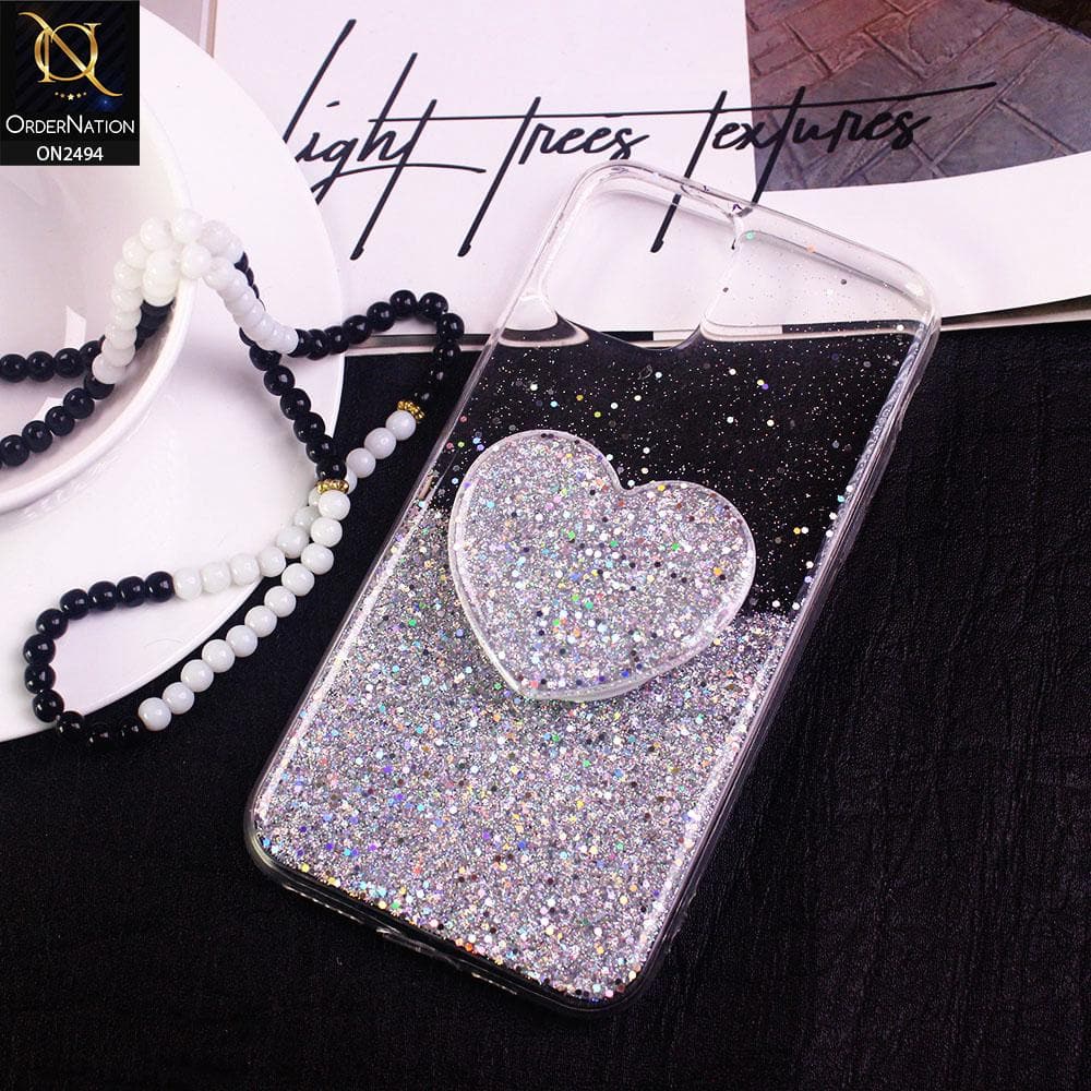 iPhone 11 Pro Cover- Design 1 - Stylish Bling Glitter Soft Case With Heart Mobile Holder - Glitter Does Not Move