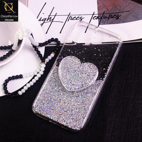 iPhone 11 Pro Cover- Design 1 - Stylish Bling Glitter Soft Case With Heart Mobile Holder - Glitter Does Not Move