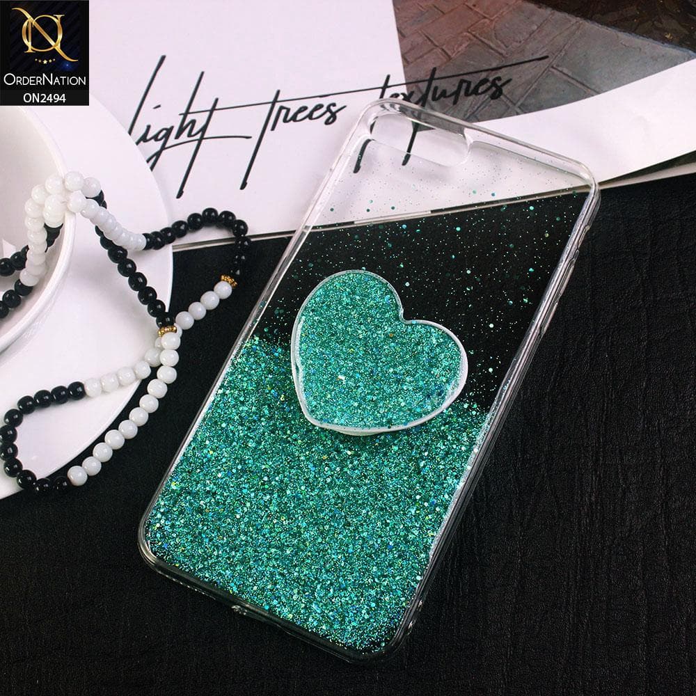 iPhone 8 Plus / 7 Plus Cover- Design 3 - Stylish Bling Glitter Soft Case With Heart Mobile Holder - Glitter Does Not Move