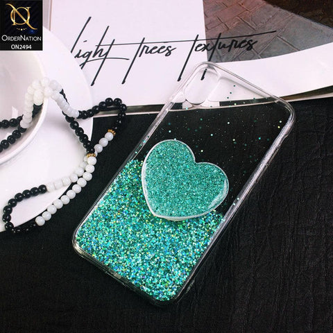 iPhone XS / X Cover- Design 3 - Stylish Bling Glitter Soft Case With Heart Mobile Holder - Glitter Does Not Move