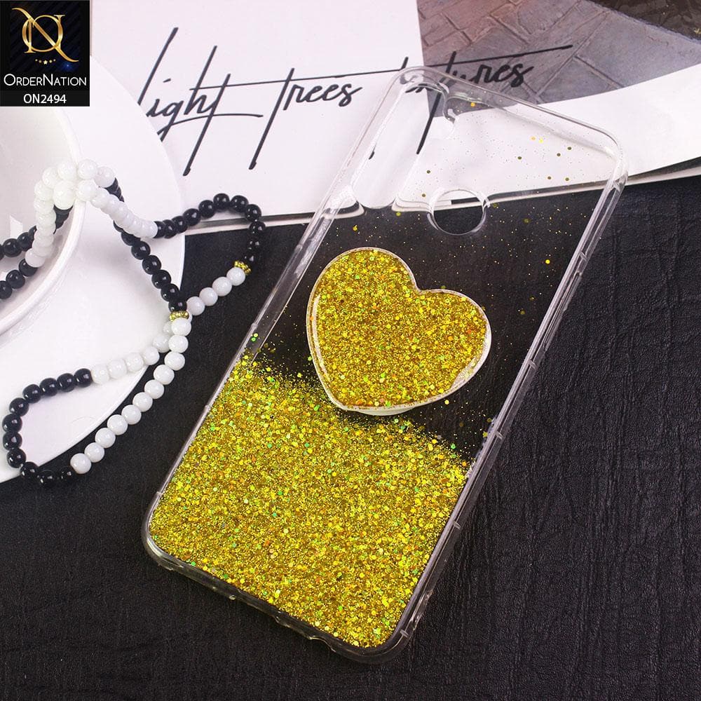 Realme 5i Cover- Design 2 - Stylish Bling Glitter Soft Case With Heart Mobile Holder - Glitter Does Not Move