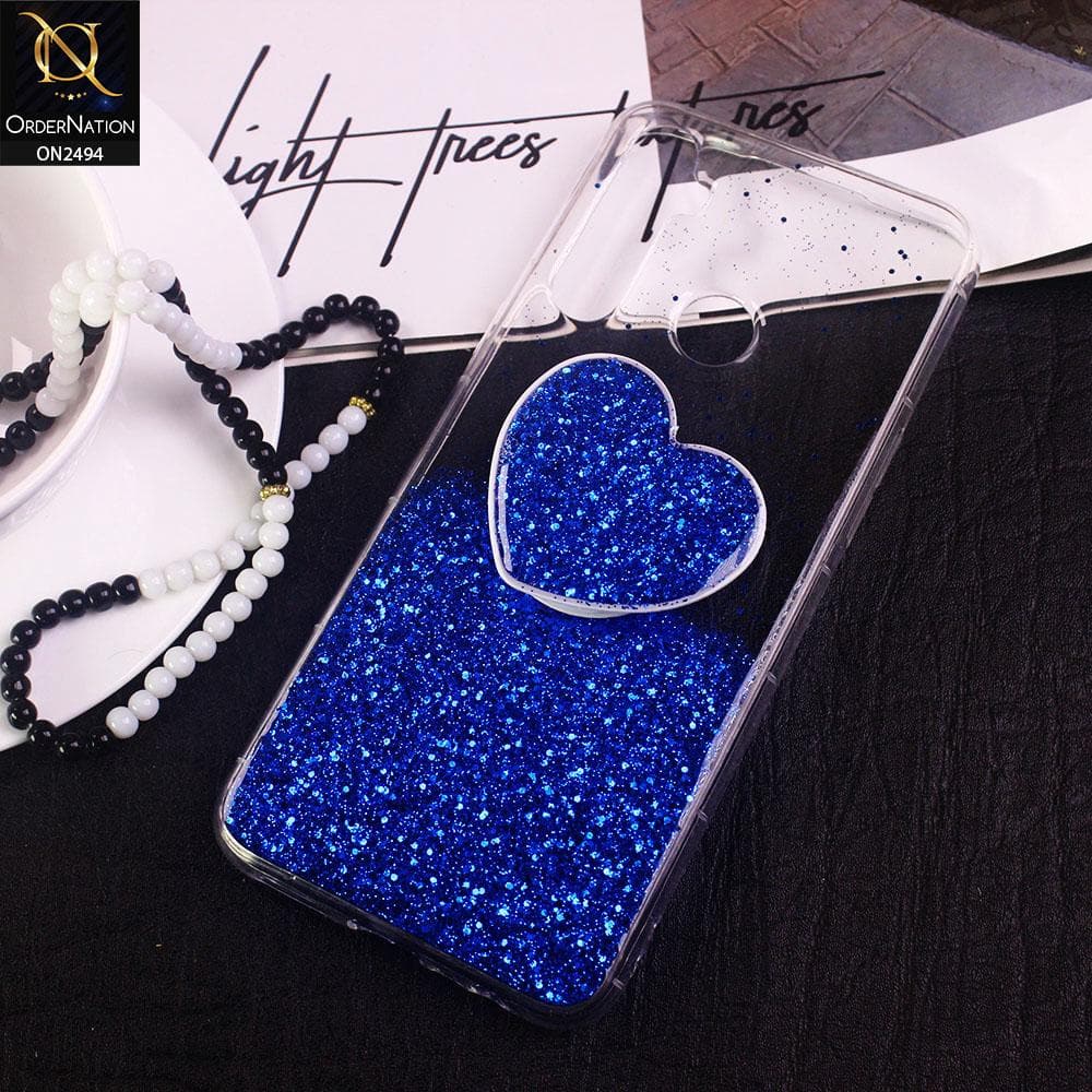 Realme C3 Cover- Design 5 - Stylish Bling Glitter Soft Case With Heart Mobile Holder - Glitter Does Not Move
