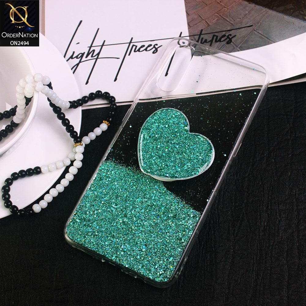 Vivo S1 Cover- Design 3 - Stylish Bling Glitter Soft Case With Heart Mobile Holder - Glitter Does Not Move