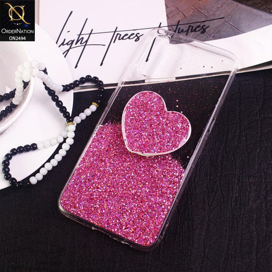 Vivo S1 Cover- Design 4 - Stylish Bling Glitter Soft Case With Heart Mobile Holder - Glitter Does Not Move
