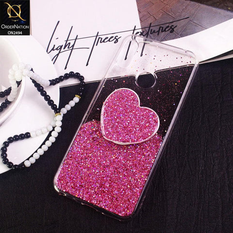 Huawei Y6 2019 / Y6 Prime 2019 Cover- Design 4 - Stylish Bling Glitter Soft Case With Heart Mobile Holder - Glitter Does Not Move
