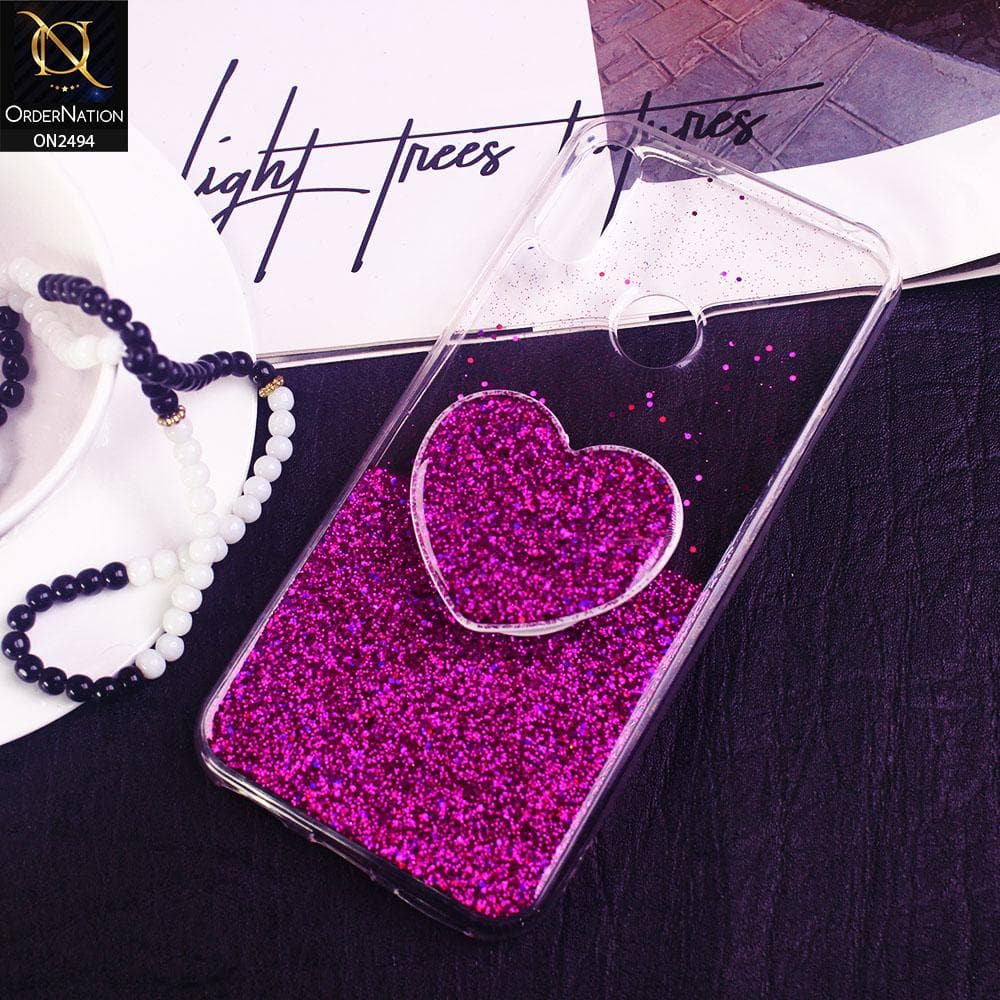 Huawei Y6s 2019 Cover- Design 6 - Stylish Bling Glitter Soft Case With Heart Mobile Holder - Glitter Does Not Move