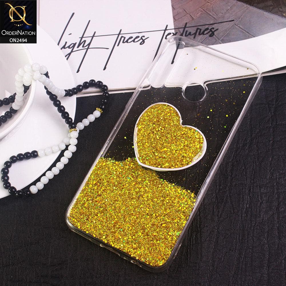 Huawei Y7 Prime 2019 / Y7 2019 / Y7 Pro 2019 Cover- Design 2 - Stylish Bling Glitter Soft Case With Heart Mobile Holder - Glitter Does Not Move