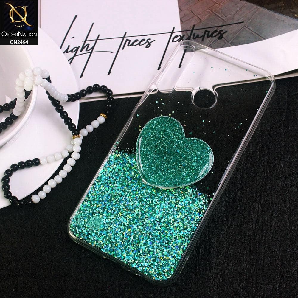 Huawei Y7 Prime 2019 / Y7 2019 / Y7 Pro 2019 Cover- Design 3 - Stylish Bling Glitter Soft Case With Heart Mobile Holder - Glitter Does Not Move