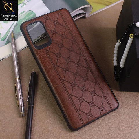 Samsung Galaxy A71 Cover - Dark Brown - New Sythetic Leather Mosiac Texture Style Soft TPU Case