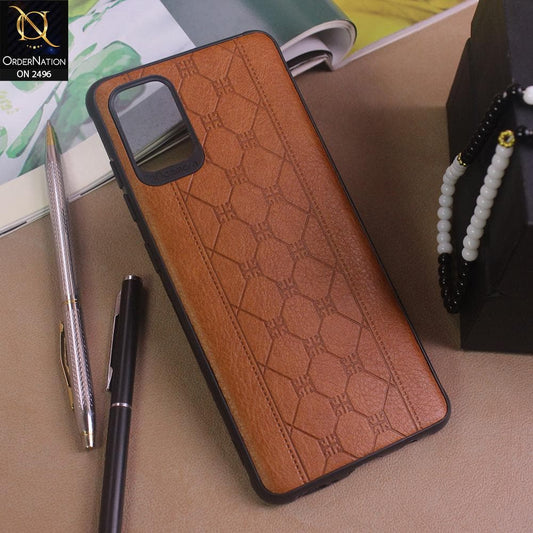 Samsung Galaxy A71 Cover - Light Brown - New Sythetic Leather Mosiac Texture Style Soft TPU Case