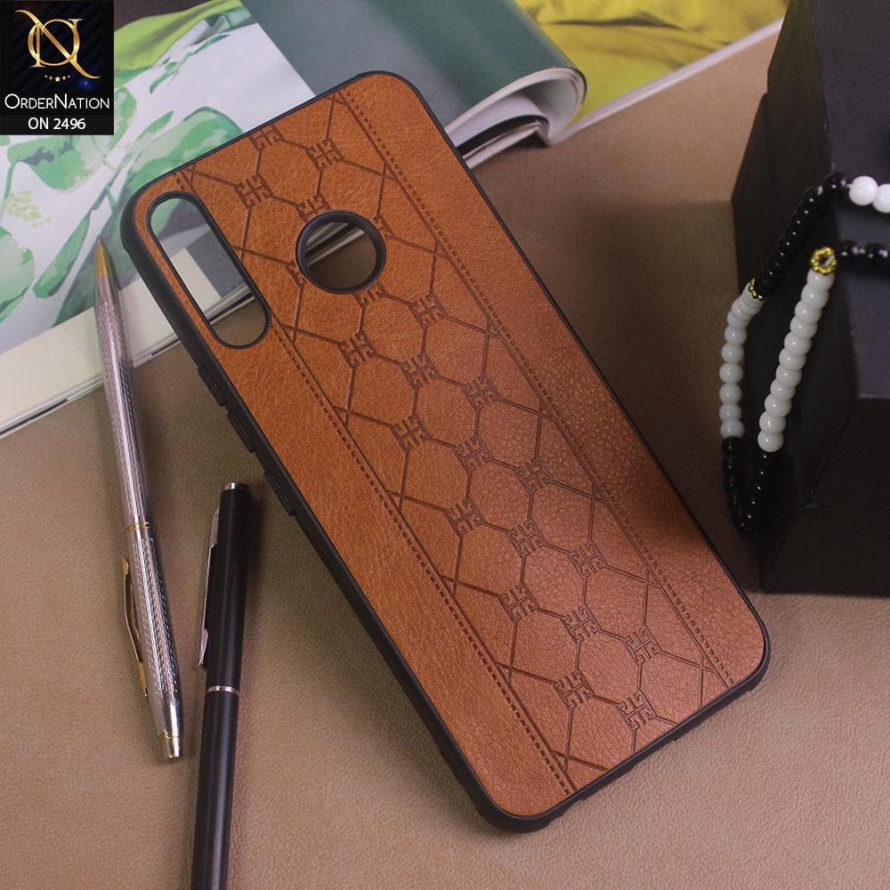 Infinix Hot 8 Lite Cover - Light Brown - New Sythetic Leather Mosiac Texture Style Soft TPU Case