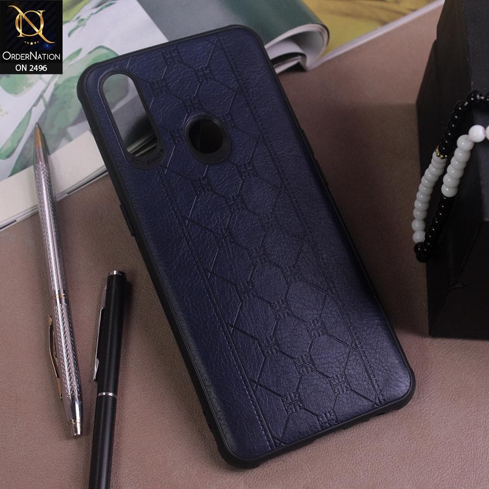 Oppo A8 Cover - Blue - New Sythetic Leather Mosiac Texture Style Soft TPU Case