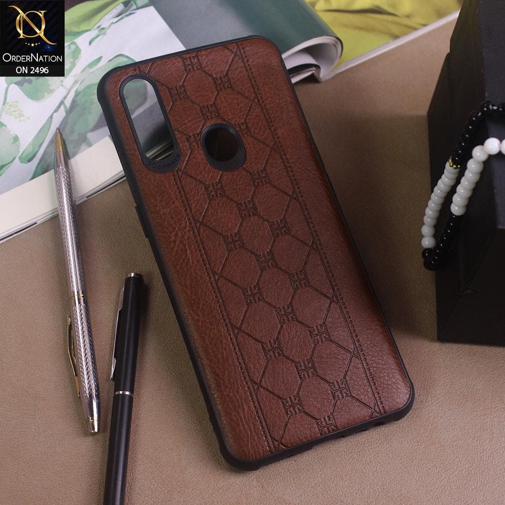 Oppo A31 Cover - Dark Brown - New Sythetic Leather Mosiac Texture Style Soft TPU Case