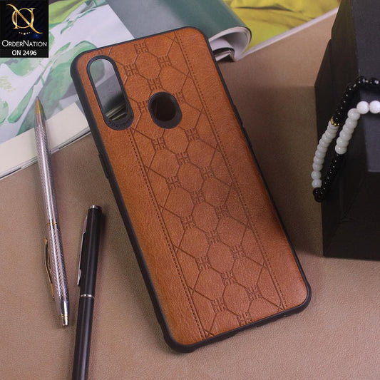 Oppo A31 Cover - Light Brown - New Sythetic Leather Mosiac Texture Style Soft TPU Case