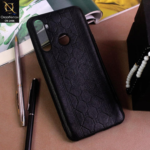 Realme 5i Cover - Black - New Sythetic Leather Mosiac Texture Style Soft TPU Case
