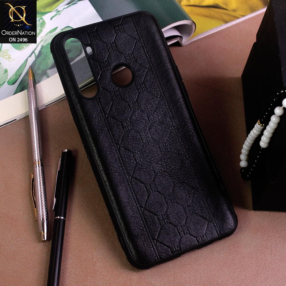 Realme C3 Cover - Black - New Sythetic Leather Mosiac Texture Style Soft TPU Case
